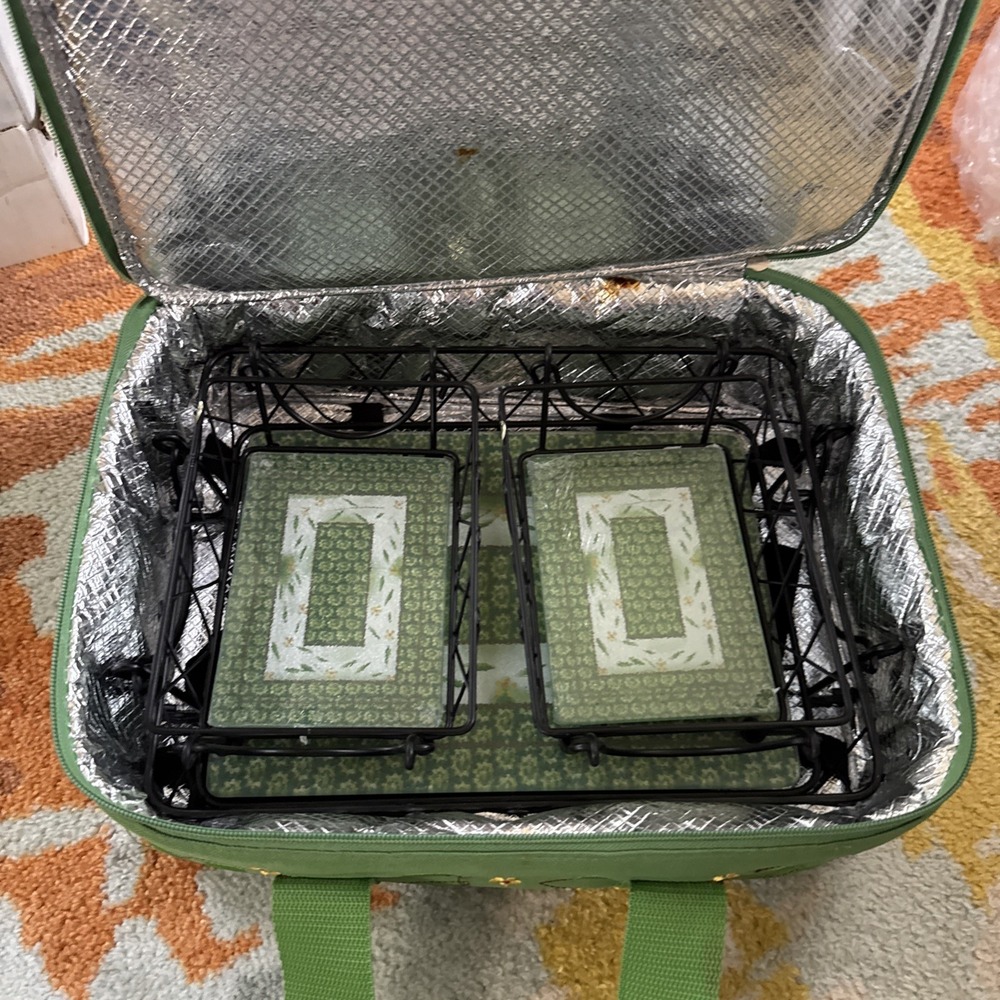 Temp-tations By Tara Old World Insulated Green Flower Carrier 7 Piece Set - Picture 2 of 8